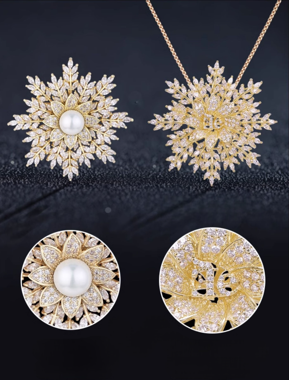 Broche Flocon de Neige avec Perle - Éternelle Paris
