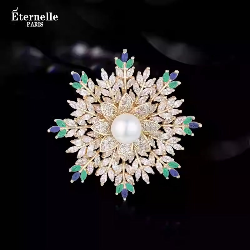 Broche Flocon de Neige avec Perle - Éternelle Paris