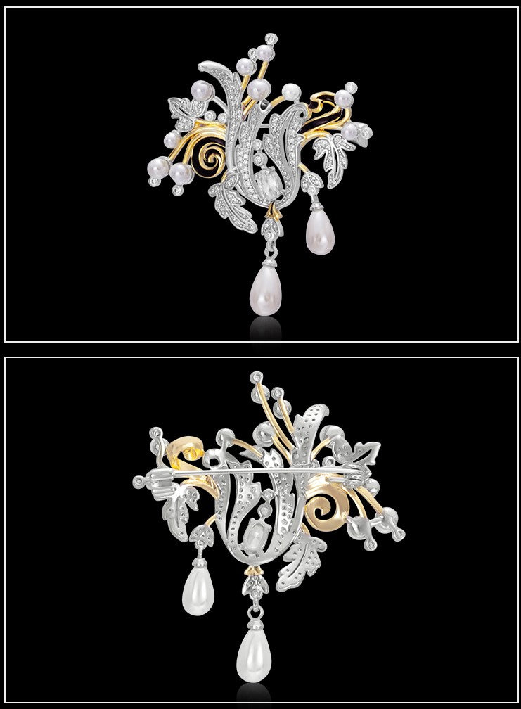 Broche Fleur en Perles et Cristaux - Éternelle Paris