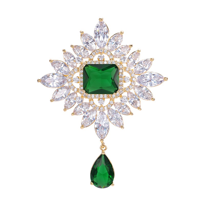 Broche Royale Avec Cristal Vert Émeraude - Éternelle Paris
